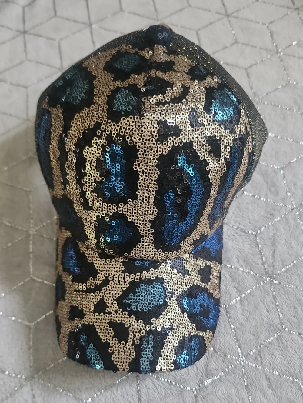 CAP | Blue and Gold Sequined Leopard-print Baseball Cap